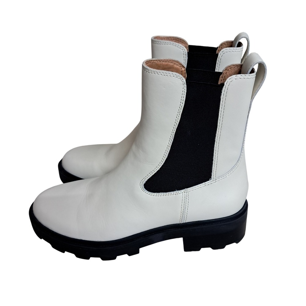 Madewell The Wyckoff Chelsea Lugsole‎ Boots Womens 8 Leather White Chunky Mod
